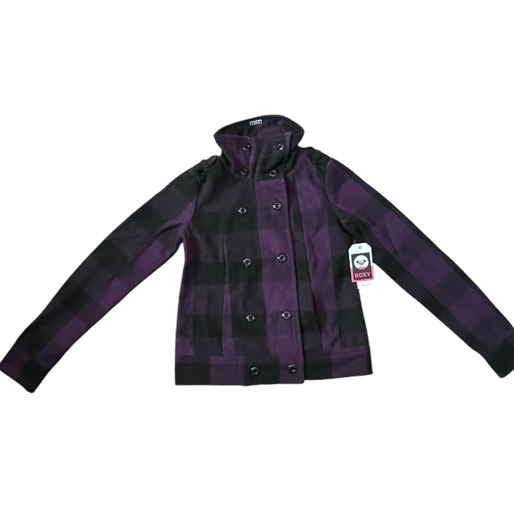 ROXY “LIGHT OUT” Wool Jacket (size: XS) Very Cute purple Black plaid BRAND 🆕🌸